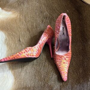 Vintage y2k Miss Me Pink and Gold Sequin Heels